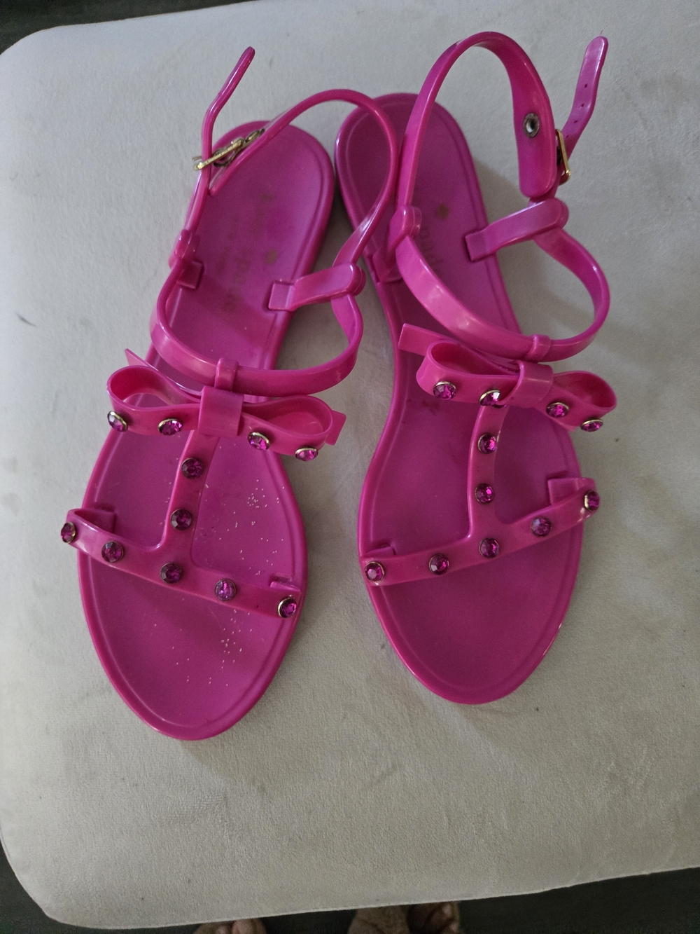 kate spade Hot Pink Jelly Bow Sandals with Rhinestone Studs